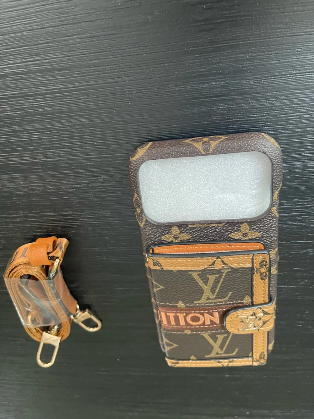 iPhone 17 pro max Brown and Tan Cardholder crossbody Phone Case